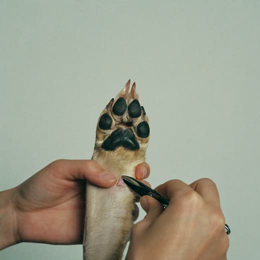 A dog's paw held for a nail trim